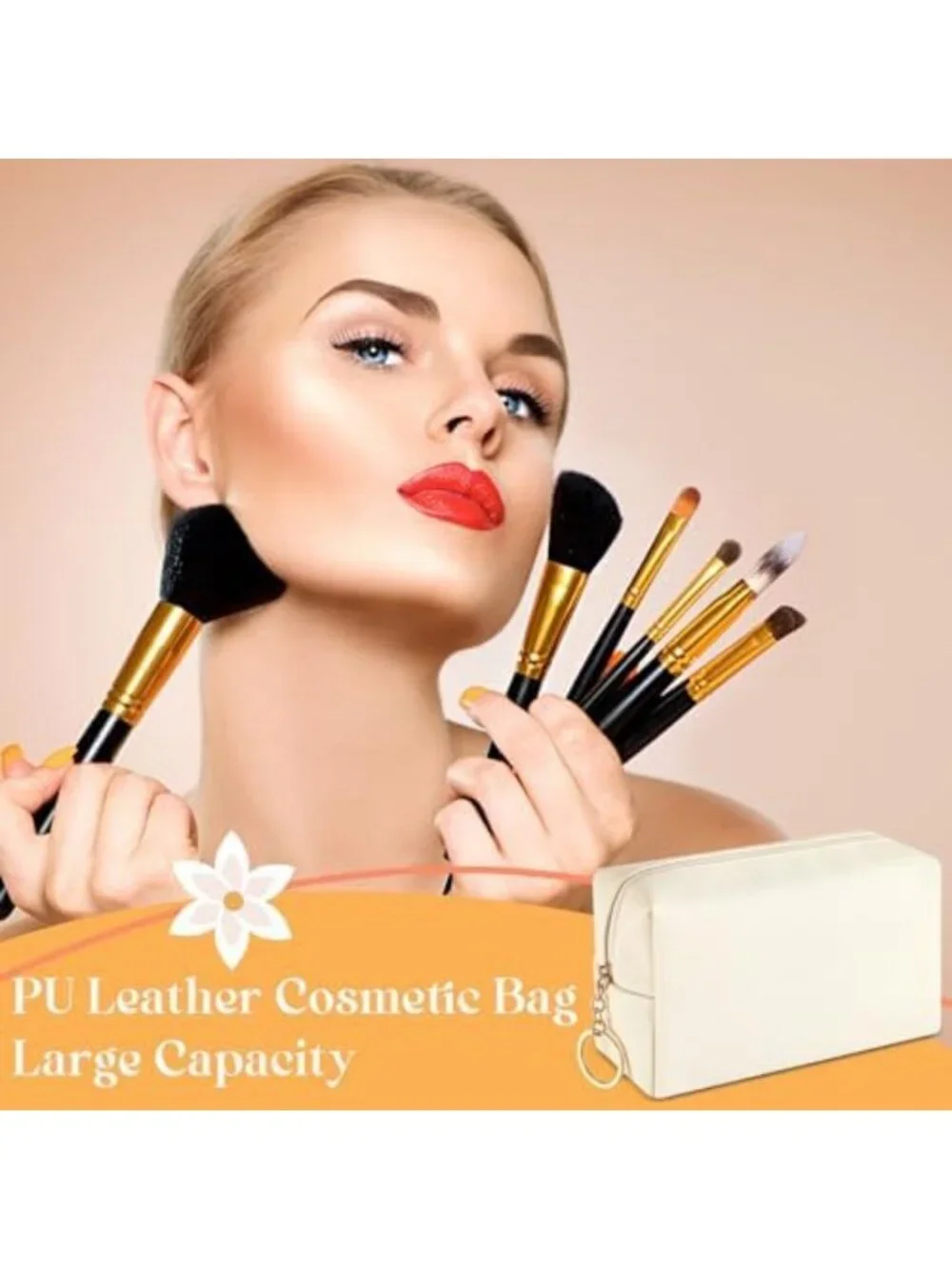 24 Pcs Preppy PU Leather Makeup Bags Set - Stylish Cosmetic Organizers in Beige